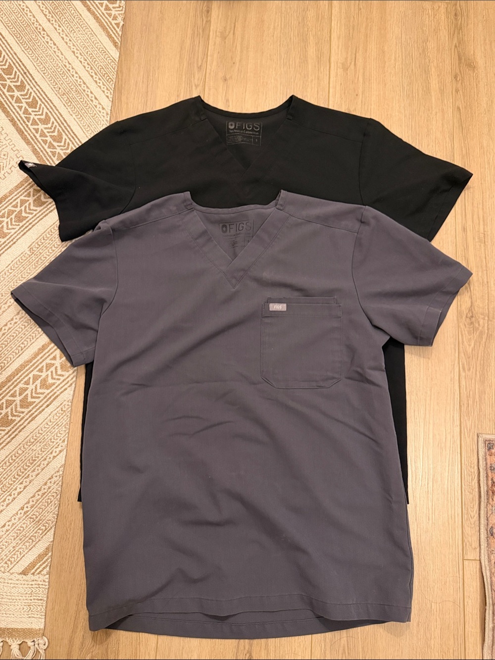 FIGS Men’s Short Sleeve V-Neck Scrub Tops - Black & Charcoal